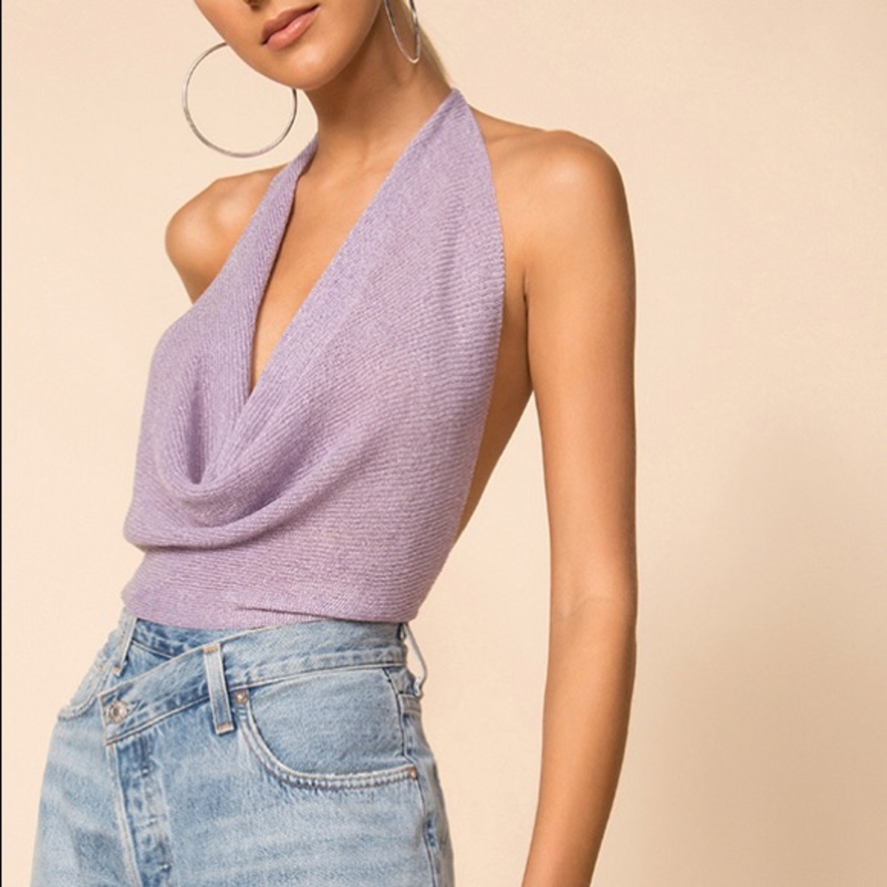 Superdown Rubie Cowl Neck Metallic Purple Halter